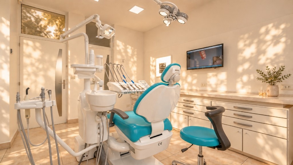 Consultorio dental con sillón y luz natural