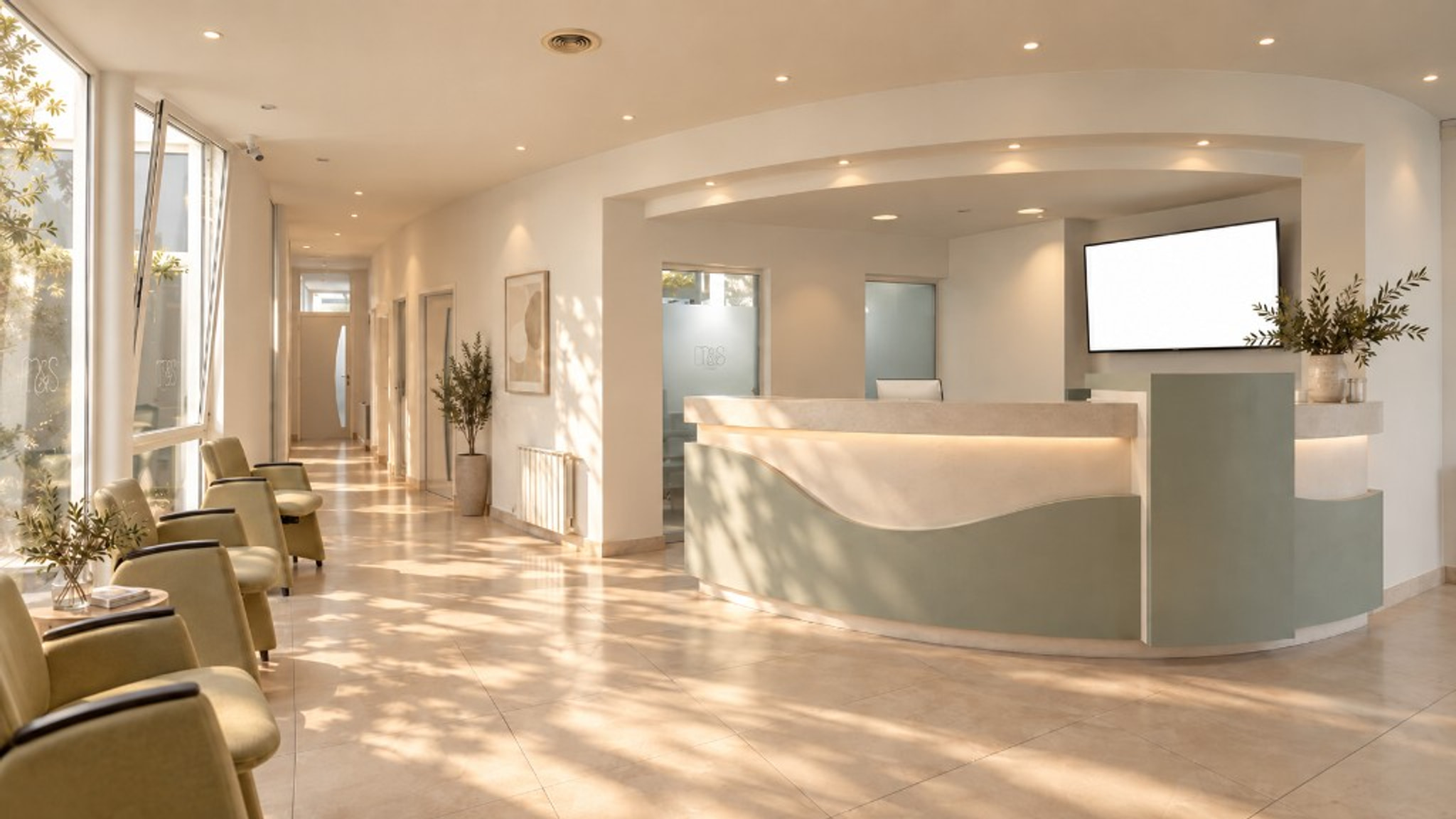 Recepción y sala de espera del consultorio de periodoncia en Mar del Plata